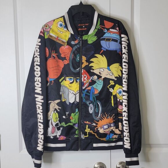 Members Only Unisex Sz M Nickelodeon Varsity  Bomber Jacket Ren Stimpy SpongeBob - Picture 1 of 13